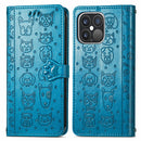 Cute Cat and Dog Embossed Horizontal Flip Leather Case with Holder & Card Slots & Wallet & Lanyard For iPhone 13 Pro(Blue)