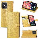 Cute Cat and Dog Embossed Horizontal Flip Leather Case with Holder & Card Slots & Wallet & Lanyard For iPhone 13 Pro(Yellow)
