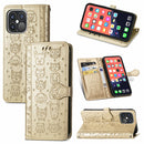 Cute Cat and Dog Embossed Horizontal Flip Leather Case with Holder & Card Slots & Wallet & Lanyard For iPhone 13 Pro(Gold)