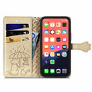 Cute Cat and Dog Embossed Horizontal Flip Leather Case with Holder & Card Slots & Wallet & Lanyard For iPhone 13 Pro(Gold)