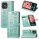 Cute Cat and Dog Embossed Horizontal Flip Leather Case with Holder & Card Slots & Wallet & Lanyard For iPhone 13 Pro(Green)