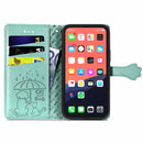 Cute Cat and Dog Embossed Horizontal Flip Leather Case with Holder & Card Slots & Wallet & Lanyard For iPhone 13 Pro(Green)