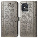 Cute Cat and Dog Embossed Horizontal Flip Leather Case with Holder & Card Slots & Wallet & Lanyard For iPhone 13 Pro(Gray)