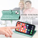 Cute Cat and Dog Embossed Horizontal Flip Leather Case with Holder & Card Slots & Wallet & Lanyard For iPhone 13(Green)