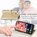 Cute Cat and Dog Embossed Horizontal Flip Leather Case with Holder & Card Slots & Wallet & Lanyard For iPhone 13 mini(Gold)