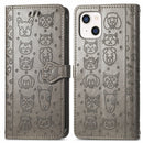 Cute Cat and Dog Embossed Horizontal Flip Leather Case with Holder & Card Slots & Wallet & Lanyard For iPhone 13 mini(Gray)