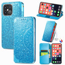 For iPhone 13 Pro Max Blooming Mandala Embossed Pattern Magnetic Horizontal Flip Leather Case with Holder & Card Slots & Wallet(Blue)
