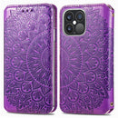 For iPhone 13 Pro Max Blooming Mandala Embossed Pattern Magnetic Horizontal Flip Leather Case with Holder & Card Slots & Wallet(Purple)