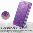 For iPhone 13 Pro Max Blooming Mandala Embossed Pattern Magnetic Horizontal Flip Leather Case with Holder & Card Slots & Wallet(Purple)