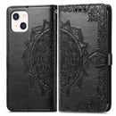 Mandala Flower Embossed Horizontal Flip Leather Case with Holder & Three Card Slots & Wallet & Lanyard For iPhone 13 (Black)