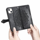 Mandala Flower Embossed Horizontal Flip Leather Case with Holder & Three Card Slots & Wallet & Lanyard For iPhone 13 (Black)