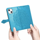 Mandala Flower Embossed Horizontal Flip Leather Case with Holder & Three Card Slots & Wallet & Lanyard For iPhone 13 (Blue)