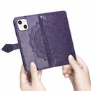 Mandala Flower Embossed Horizontal Flip Leather Case with Holder & Three Card Slots & Wallet & Lanyard For iPhone 13 (Purple)