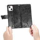 Butterfly Love Flower Embossed Horizontal Flip Leather Case with Bracket / Card Slot / Wallet / Lanyard For iPhone 13(Black)