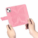 Butterfly Love Flower Embossed Horizontal Flip Leather Case with Bracket / Card Slot / Wallet / Lanyard For iPhone 13(Pink)