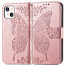 Butterfly Love Flower Embossed Horizontal Flip Leather Case with Bracket / Card Slot / Wallet / Lanyard For iPhone 13(Rose Gold)