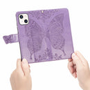 Butterfly Love Flower Embossed Horizontal Flip Leather Case with Bracket / Card Slot / Wallet / Lanyard For iPhone 13(Light Purple)