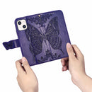 Butterfly Love Flower Embossed Horizontal Flip Leather Case with Bracket / Card Slot / Wallet / Lanyard For iPhone 13(Dark Purple)