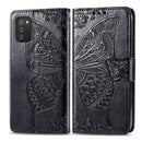 For Samsung Galaxy A03s 164mm Butterfly Love Flowers Embossed Horizontal Flip Leather Case with Holder & Card Slots & Wallet & Lanyard(Black)