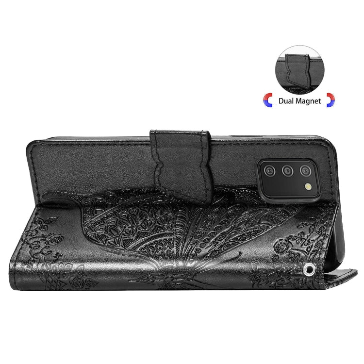 For Samsung Galaxy A03s 164mm Butterfly Love Flowers Embossed Horizontal Flip Leather Case with Holder & Card Slots & Wallet & Lanyard(Black)