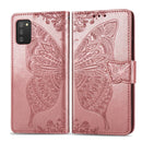 For Samsung Galaxy A03s 164mm Butterfly Love Flowers Embossed Horizontal Flip Leather Case with Holder & Card Slots & Wallet & Lanyard(Rose Gold)