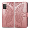 For Samsung Galaxy A03s 164mm Butterfly Love Flowers Embossed Horizontal Flip Leather Case with Holder & Card Slots & Wallet & Lanyard(Rose Gold)