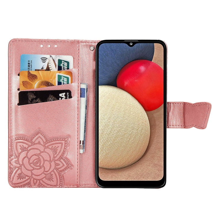 For Samsung Galaxy A03s 164mm Butterfly Love Flowers Embossed Horizontal Flip Leather Case with Holder & Card Slots & Wallet & Lanyard(Rose Gold)