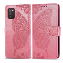 For Samsung Galaxy A03s 164mm Butterfly Love Flowers Embossed Horizontal Flip Leather Case with Holder & Card Slots & Wallet & Lanyard(Pink)