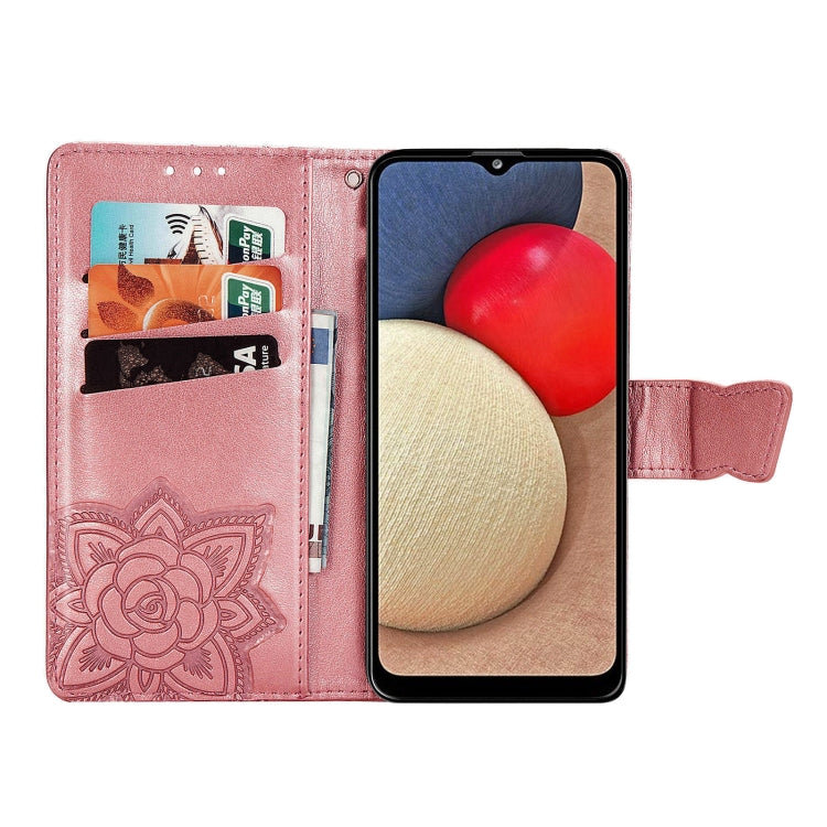 For Samsung Galaxy A03s 164mm Butterfly Love Flowers Embossed Horizontal Flip Leather Case with Holder & Card Slots & Wallet & Lanyard(Pink)