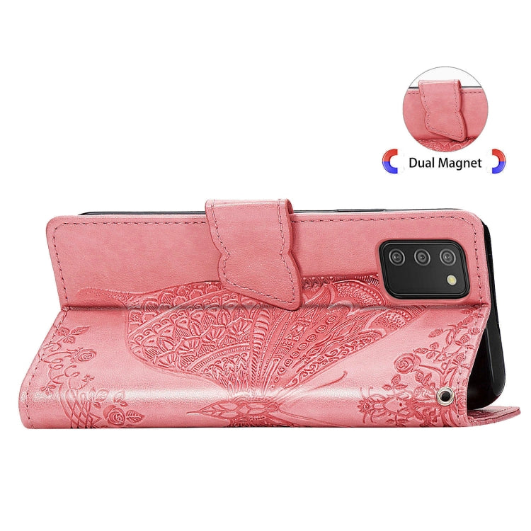 For Samsung Galaxy A03s 164mm Butterfly Love Flowers Embossed Horizontal Flip Leather Case with Holder & Card Slots & Wallet & Lanyard(Pink)