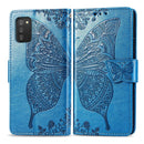 For Samsung Galaxy A03s 164mm Butterfly Love Flowers Embossed Horizontal Flip Leather Case with Holder & Card Slots & Wallet & Lanyard(Blue)