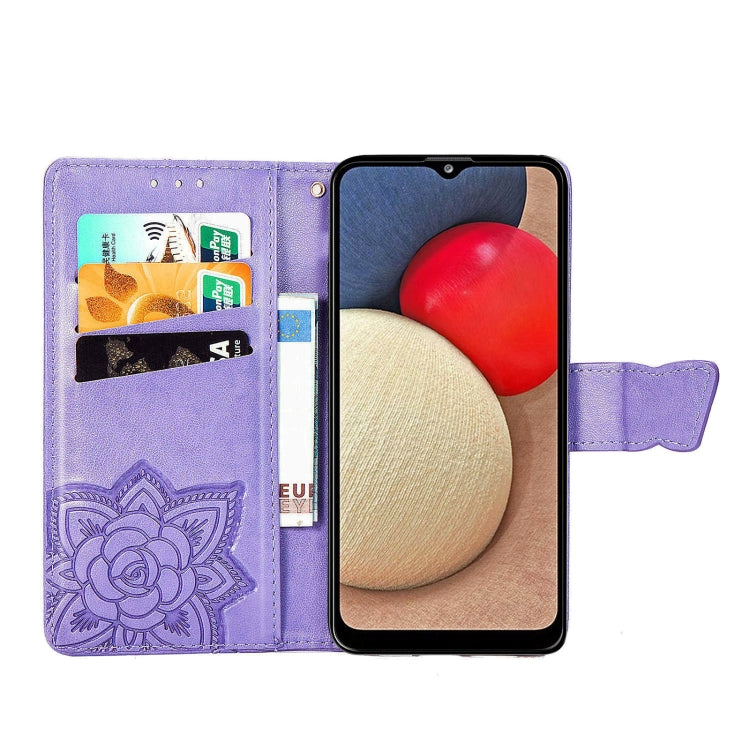 For Samsung Galaxy A03s 164mm Butterfly Love Flowers Embossed Horizontal Flip Leather Case with Holder & Card Slots & Wallet & Lanyard(Light Purple)