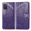 For Samsung Galaxy A03s 164mm Butterfly Love Flowers Embossed Horizontal Flip Leather Case with Holder & Card Slots & Wallet & Lanyard(Dark Purple)