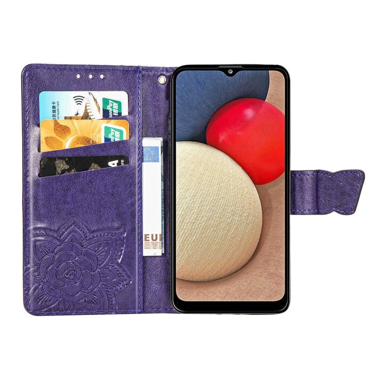 For Samsung Galaxy A03s 164mm Butterfly Love Flowers Embossed Horizontal Flip Leather Case with Holder & Card Slots & Wallet & Lanyard(Dark Purple)