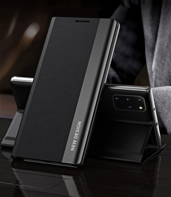 For Samsung Galaxy A52 5G / 4G Side Electroplated Magnetic Ultra-Thin Horizontal Flip Leather Case with Holder(Black)