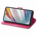 For Motorola Moto G60 Four-leaf Clasp Embossed Buckle Mobile Phone Protection Leather Case with Lanyard & Card Slot & Wallet & Bracket Function(Magenta)