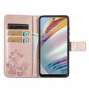 For Motorola Moto G60 Four-leaf Clasp Embossed Buckle Mobile Phone Protection Leather Case with Lanyard & Card Slot & Wallet & Bracket Function(Rose Gold)