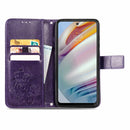 For Motorola Moto G60 Four-leaf Clasp Embossed Buckle Mobile Phone Protection Leather Case with Lanyard & Card Slot & Wallet & Bracket Function(Purple)