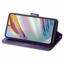 For Motorola Moto G60 Four-leaf Clasp Embossed Buckle Mobile Phone Protection Leather Case with Lanyard & Card Slot & Wallet & Bracket Function(Purple)