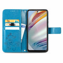 For Motorola Moto G60 Four-leaf Clasp Embossed Buckle Mobile Phone Protection Leather Case with Lanyard & Card Slot & Wallet & Bracket Function(Blue)