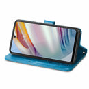 For Motorola Moto G60 Four-leaf Clasp Embossed Buckle Mobile Phone Protection Leather Case with Lanyard & Card Slot & Wallet & Bracket Function(Blue)