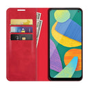 For Samsung Galaxy F52 5G Retro-skin Business Magnetic Suction Leather Case with Holder & Card Slots & Wallet(Red)