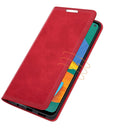 For Samsung Galaxy F52 5G Retro-skin Business Magnetic Suction Leather Case with Holder & Card Slots & Wallet(Red)