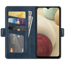 For Samsung Galaxy F12 / M12 Dual-side Magnetic Buckle Horizontal Flip Leather Case with Holder & Card Slots & Wallet(Dark Blue)
