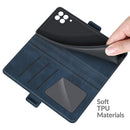 For Samsung Galaxy F12 / M12 Dual-side Magnetic Buckle Horizontal Flip Leather Case with Holder & Card Slots & Wallet(Dark Blue)