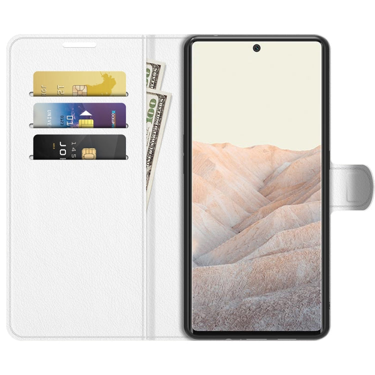 For Google Pixel 6 Pro Litchi Texture Horizontal Flip Protective Case with Holder & Card Slots & Wallet(White)