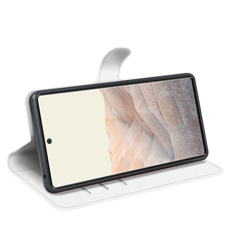 For Google Pixel 6 Pro Litchi Texture Horizontal Flip Protective Case with Holder & Card Slots & Wallet(White)