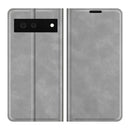 For Google Pixel 6 Retro-skin Business Magnetic Suction Leather Case with Holder & Card Slots & Wallet(Grey)