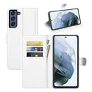 For Galaxy S21 FE Litchi Texture Horizontal Flip Protective Case with Holder & Card Slots & Wallet(White)