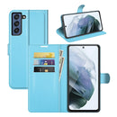For Galaxy S21 FE Litchi Texture Horizontal Flip Protective Case with Holder & Card Slots & Wallet(Blue)